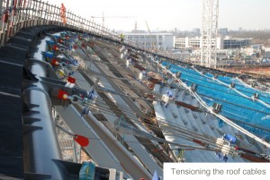 Tensioning cables for the London 2012 Olympic Velodrome roof